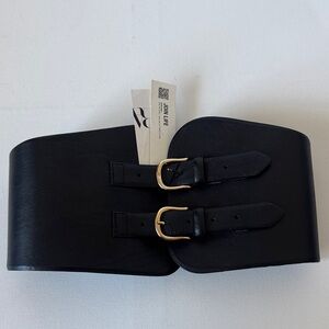 Zara Black Leather Belt with Gold Buckles